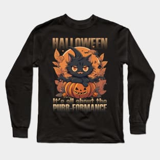 black cat with pumpkin Long Sleeve T-Shirt